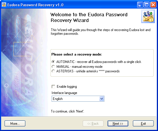 Screenshot of Eudora Password Recovery