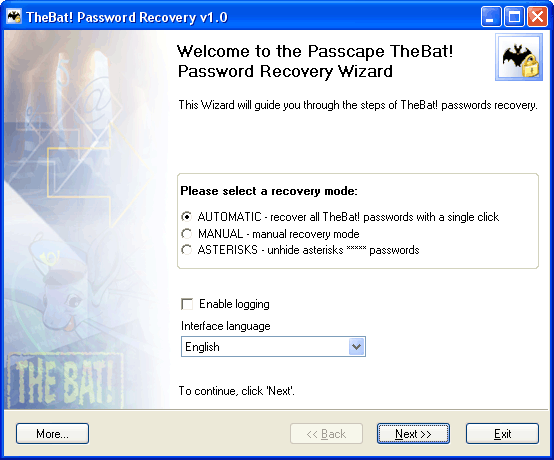 Screenshot of TheBat! Password Recovery 1.1.0