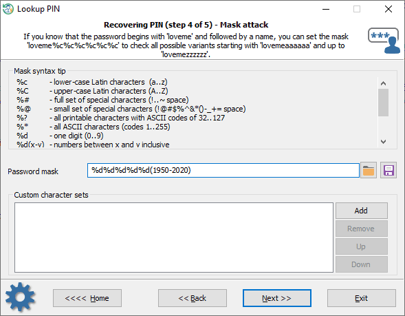 Optimizing mask when recovering Windows PIN