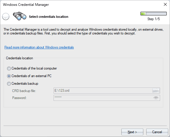 Selecting the source of Windows credentials