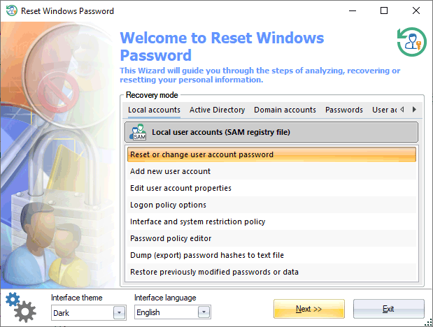 Click to view Reset Windows Password 1.4.7 screenshot