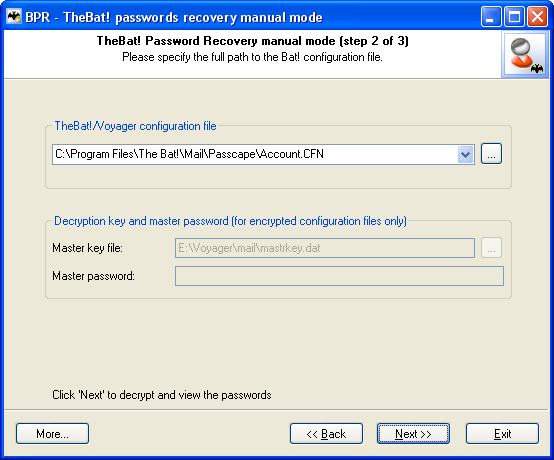 TheBat! Password Recovery manual mode