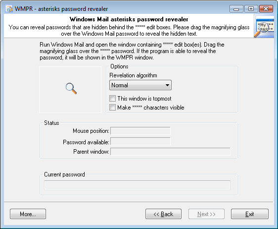 Windows Mail Password Recovery - asterisk revealer