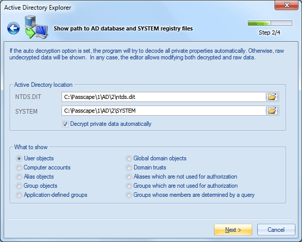 Active Directory database source
