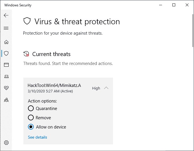 Changing Windows Security settings
