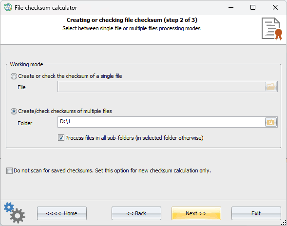 File checksum calculator options