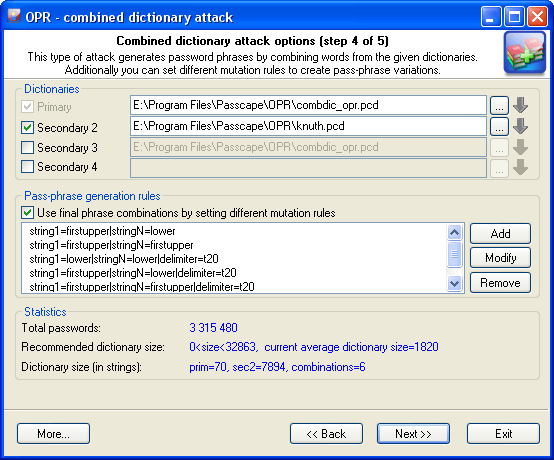 Combined dictionary attack