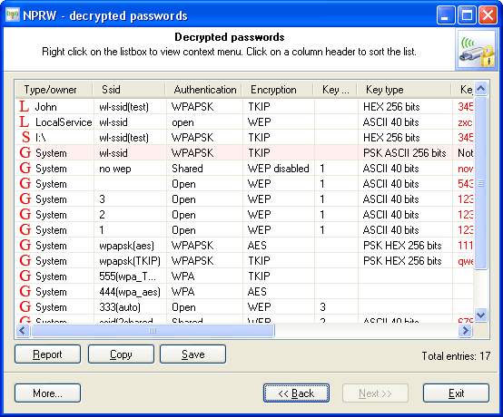 Recovered wireless network passwords