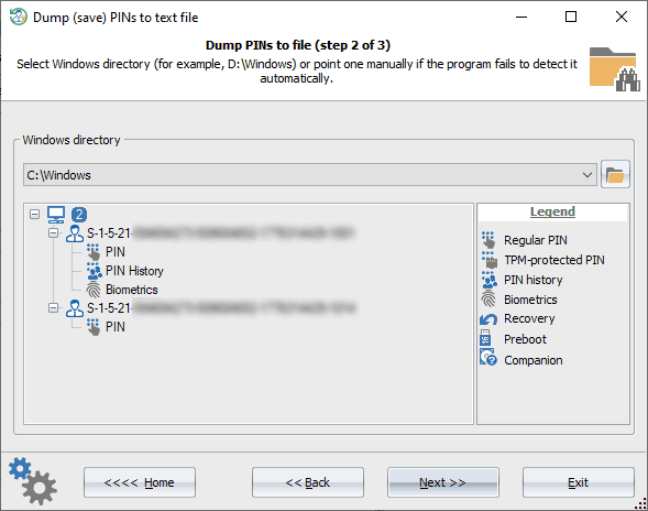 Dump Windows PIN: selecting OS
