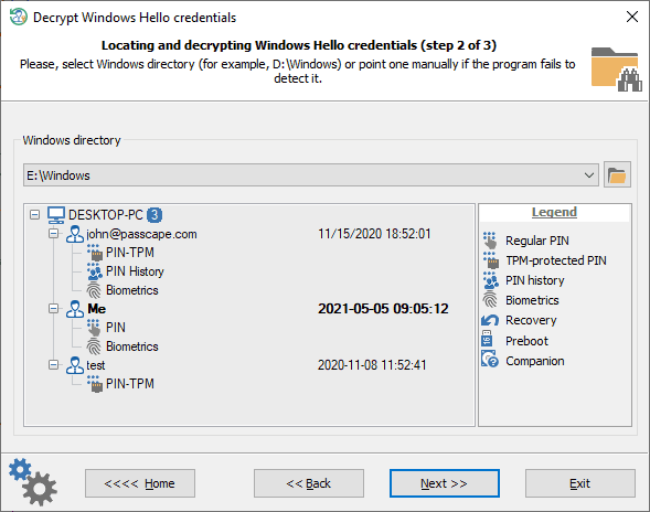 Windows Hello - selecting Windows directory