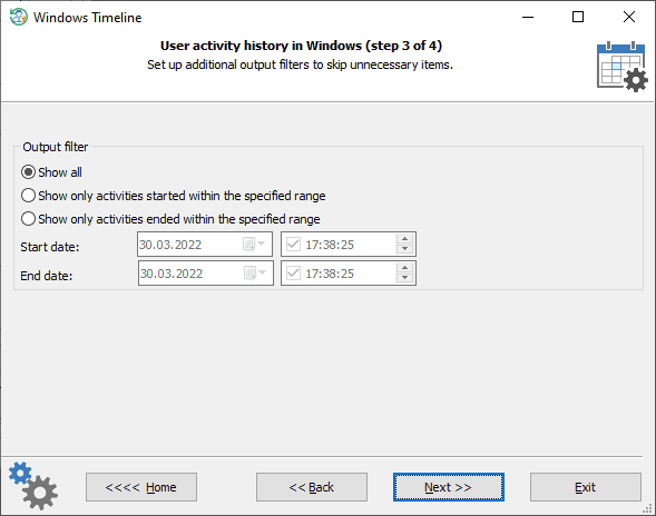 Setting Windows timeline filters