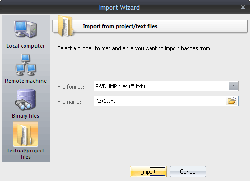 Importing password hashes from other programs